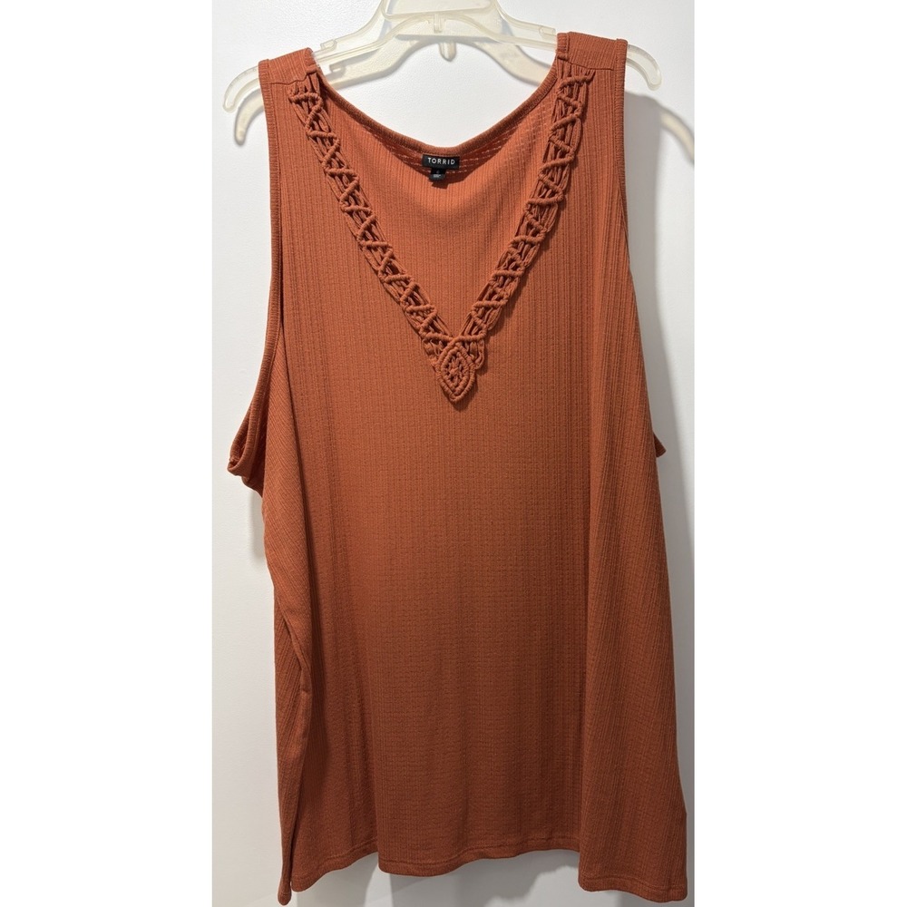 Torrid Orange Rust Auburn V-Neck Macrame Crochet Boho Summer Tank Top Sz 6